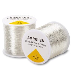 amrules 2 rolls 1mm elastic string for bracelets, 656 feet crystal stretchy string clay bead cord for bracelet beading necklace jewelry crafts making, white