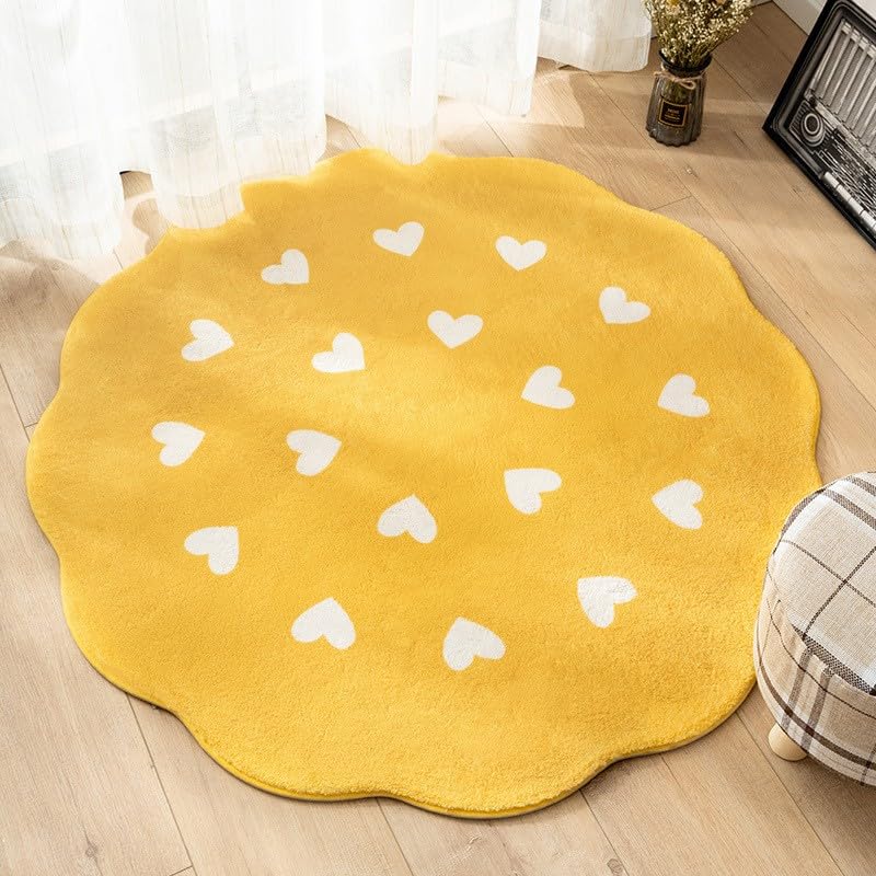 Poowe Flower Shaped Rug,Hearts Round Rug for Bedroom Living Room, Fluffy Circular Rug Washable Nursery Rug for Kids Room Nonslip Indoor Floor Mat for Entryway,Round 39.4"-Yellow