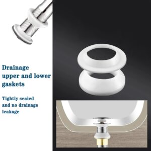 Drainage Seal,Universal Basin Drain Gasket Replacement Parts,Thickened Silicone Sealing Ring for Bathroom Sink Drain Stopper，Includes Top and Bottom Washers Seals (White-2 Sets)