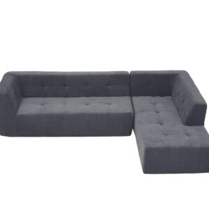 GoDoco L-Shape Modular High Density Foam Sponge Floor Sofa Couch, Upholstered Cloud Couch with Recliner、 Sectional Corner Sofa with Flexible Combinations (Dark Grey+Chenille, Style A)