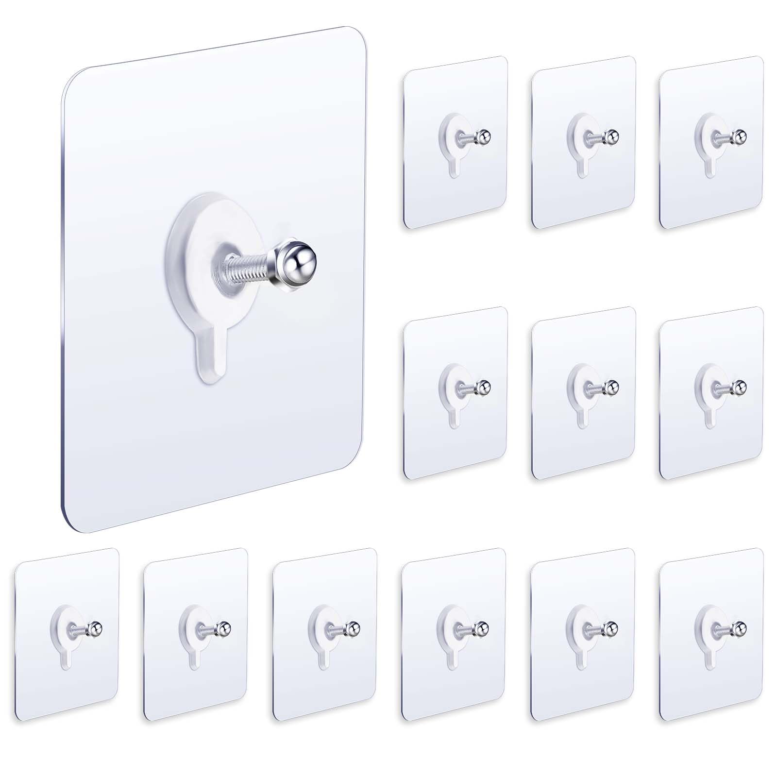 13Pcs Adhesive Wall Hooks No Damage Shower Shelf Hook Racks Oilproof Wall Hanger Without Nails Waterproof Practical Bathroom Hooks for Hanging Kitchen Bedroom Home Office Photos Frames