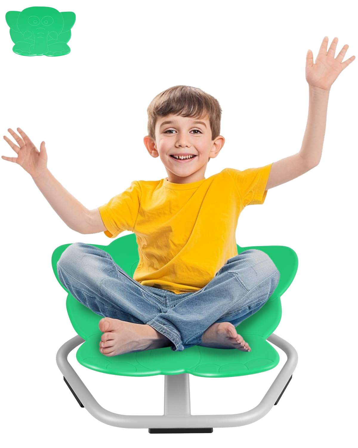 FAHKNS Autism Sensory Spinning Chair, Green Elephant Kids Swivel Chair, Sit and Spin Sensory Chair for Toddlers Overcoming Social Phobia Non-Slip Metal Base