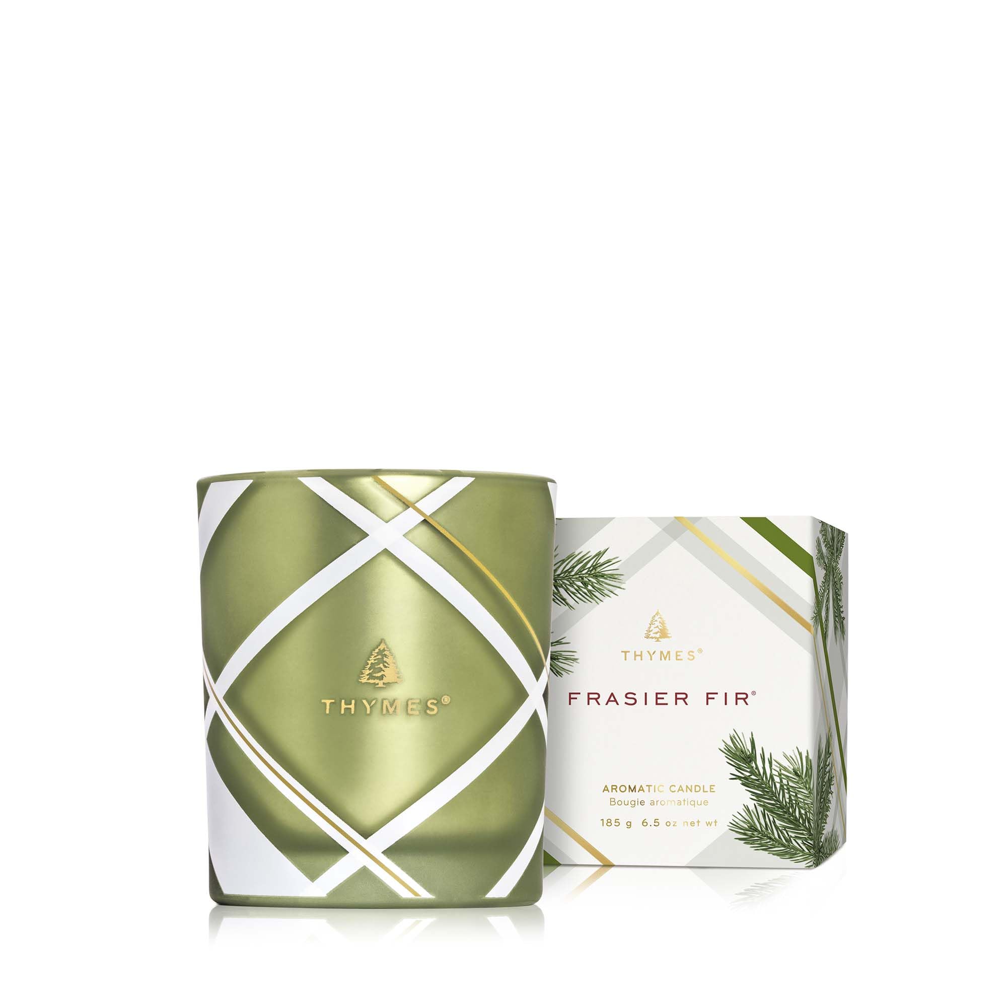 Thymes Frasier Fir Candle – Frosted Plaid Jar Candles – Green & White Candle Jar Design – Scented Candles with Notes of Siberian Fir, Cedarwood & Sandalwood – Holiday Candles – Poured Candle (6.5 oz)