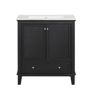 CuisinSmart 30" Bathroom Vanity with Sink, Combo Cabinet Undermount Sink, Bathroom Storage Cabinet Modern Design Bath Vanity with 2 Doors and 1 Drawer Black