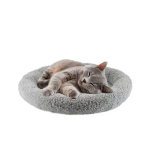 lesypet cat bed for indoor cats, round cat bed small cat bed curl sleep cushion with raised pillow around, non-slip bottom washable mat for small pet rabbit hamsters, round medium 15.75"