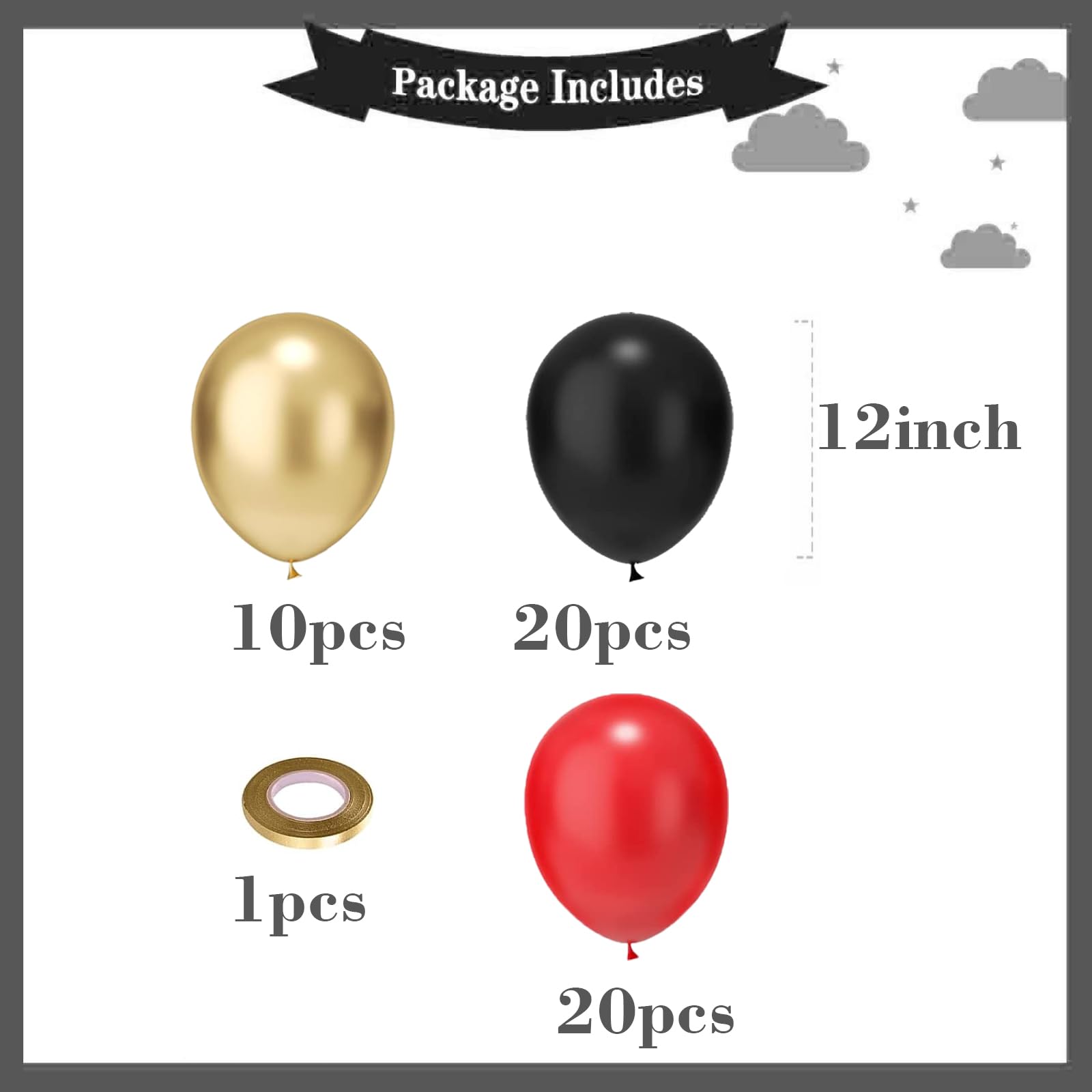 DEETUULET Red Black Gold Balloons, 50pcs 12 inch Red Black and Gold Balloons Kit, Metallic Chrome Gold Latex Balloons for Birthday Casino Night Hollywood New Years Graduation Party Decorations