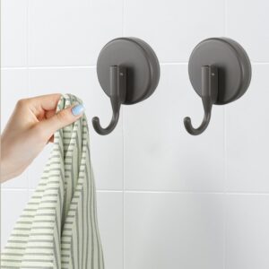 Vanloory Suction Cup Hook for Shower, Heavy Duty Shower Hook Removable Suction Cup Hanger for Wall/Window/Glass/Mirror/Tile, Hang up to 18LB Waterproof Robe and Towel Hook for Bathroom (Grey, 3 Pack)