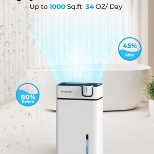 Dehumidifier, PLUSCENT 1000 Sq. Ft. Dehumidifiers for Home, 88 OZ Dehumidifier for Basement Bedroom Bathroom RV and Closet with Drain Hose, Auto Defrost, Auto Shut Off, Sleep Mode, 7 Colors LED Light