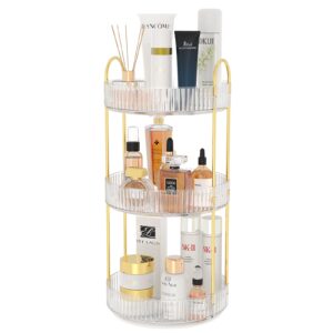 heesky 360 rotating makeup organizer, 3-tier makeup organizer countertop for vanity, large capacity perfume skincare vanity organizer, bathroom cosmetic countertop organizer for dresser(clear)