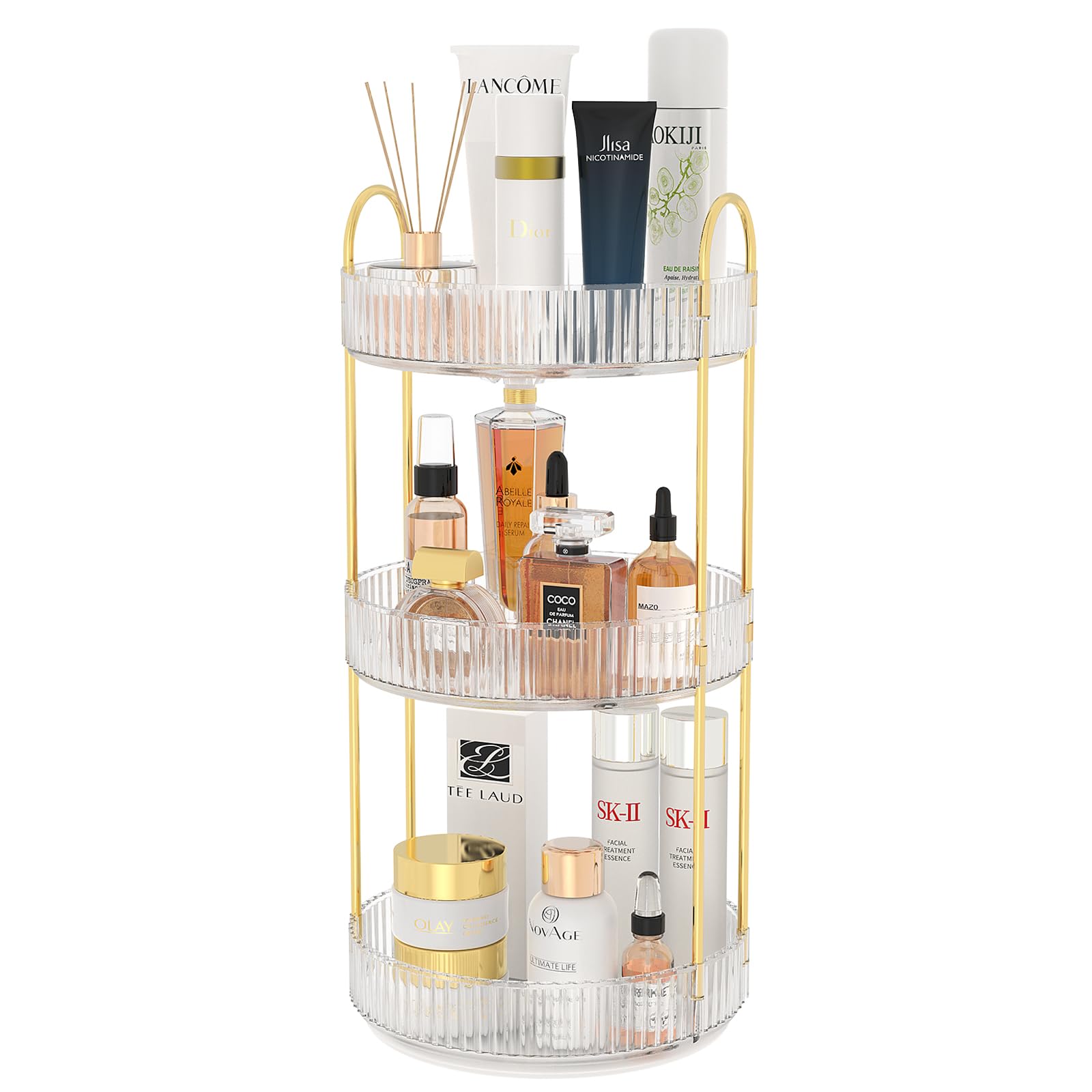 heesky 360 Rotating Makeup Organizer, 3-Tier Makeup Organizer Countertop for Vanity, Large Capacity Perfume Skincare Vanity Organizer, Bathroom Cosmetic Countertop Organizer for Dresser(Clear)