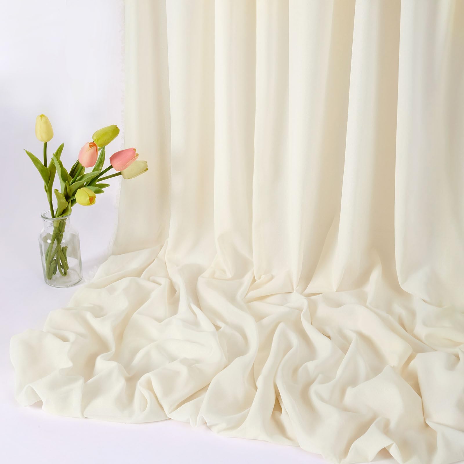 Sheer Fabric by The Yard Cream Chiffon Fabric Roll 5 Yards Solid Color Wedding Arch Draping Fabric for Wedding