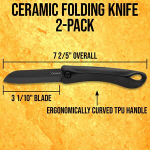 Ceramic Blade Pocket Knife Two-Pack | Non-Reflective Black Finish | TPU Handle | Ringed Pommel | Manual Opening Mechanism | 3 1/10" Blade | 7 2/5" Overall Length