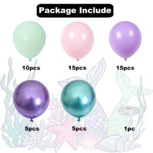 DEETUULET Mermaid Balloons, 50pcs 12 inch Purple Pink Teal Balloons Kit, Metallic Green Purple Latex Balloons for Birthday, Baby Shower,Mermaid Party Decorations