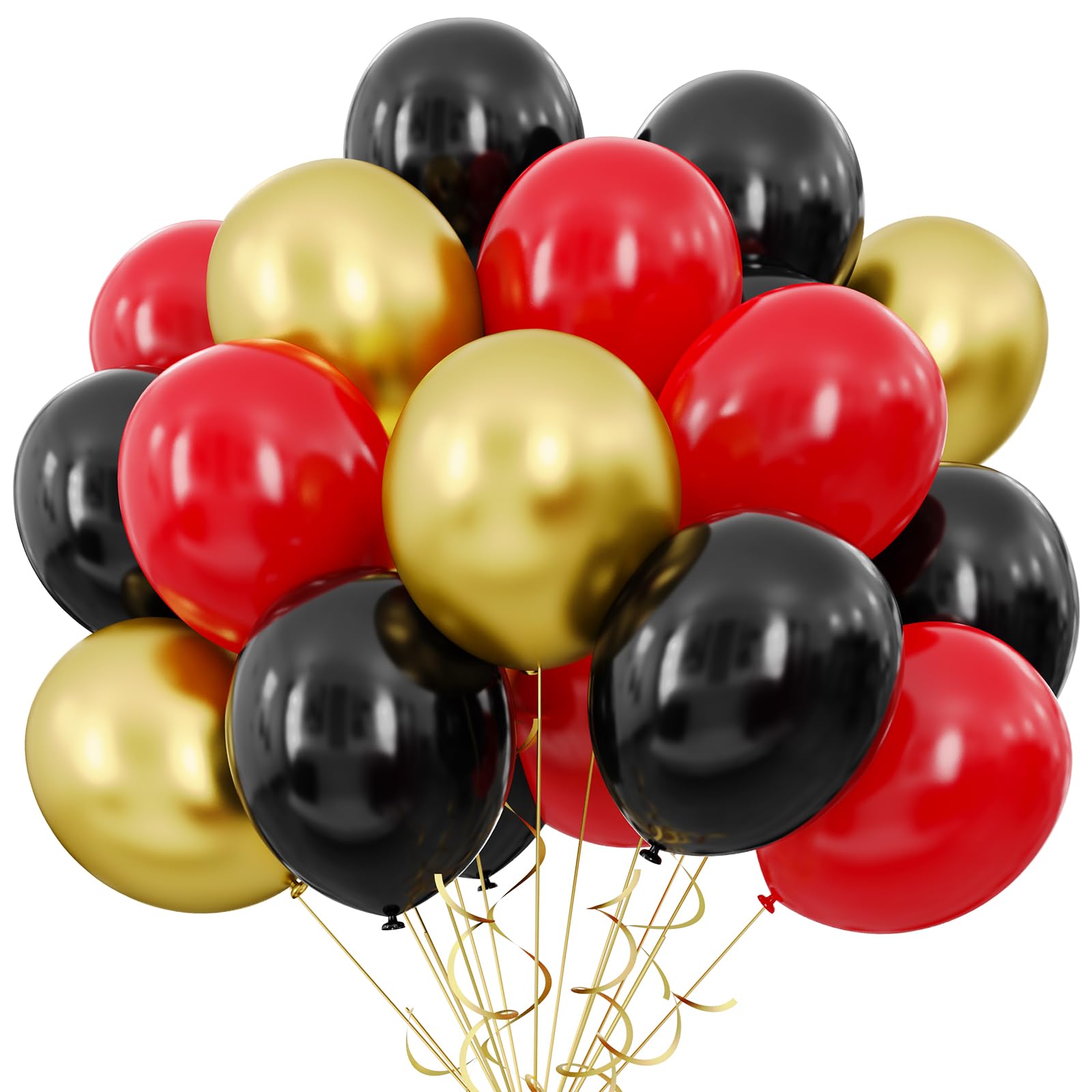 DEETUULET Red Black Gold Balloons, 50pcs 12 inch Red Black and Gold Balloons Kit, Metallic Chrome Gold Latex Balloons for Birthday Casino Night Hollywood New Years Graduation Party Decorations