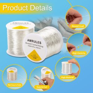 Amrules 2 Rolls 1mm Elastic String for Bracelets, 656 Feet Crystal Stretchy String Clay Bead Cord for Bracelet Beading Necklace Jewelry Crafts Making, White