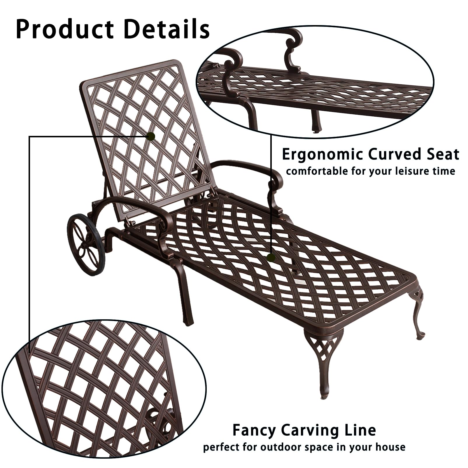 Laxllent Patio Chaise Lounge Chairs Outdoor Pool Lounge Chairs Set of 2 with 1 Outdoor Side Table Cast Aluminum for Backyard, Poolside, Balcony, Garden with Seat Cushion(Navy,3Unit)