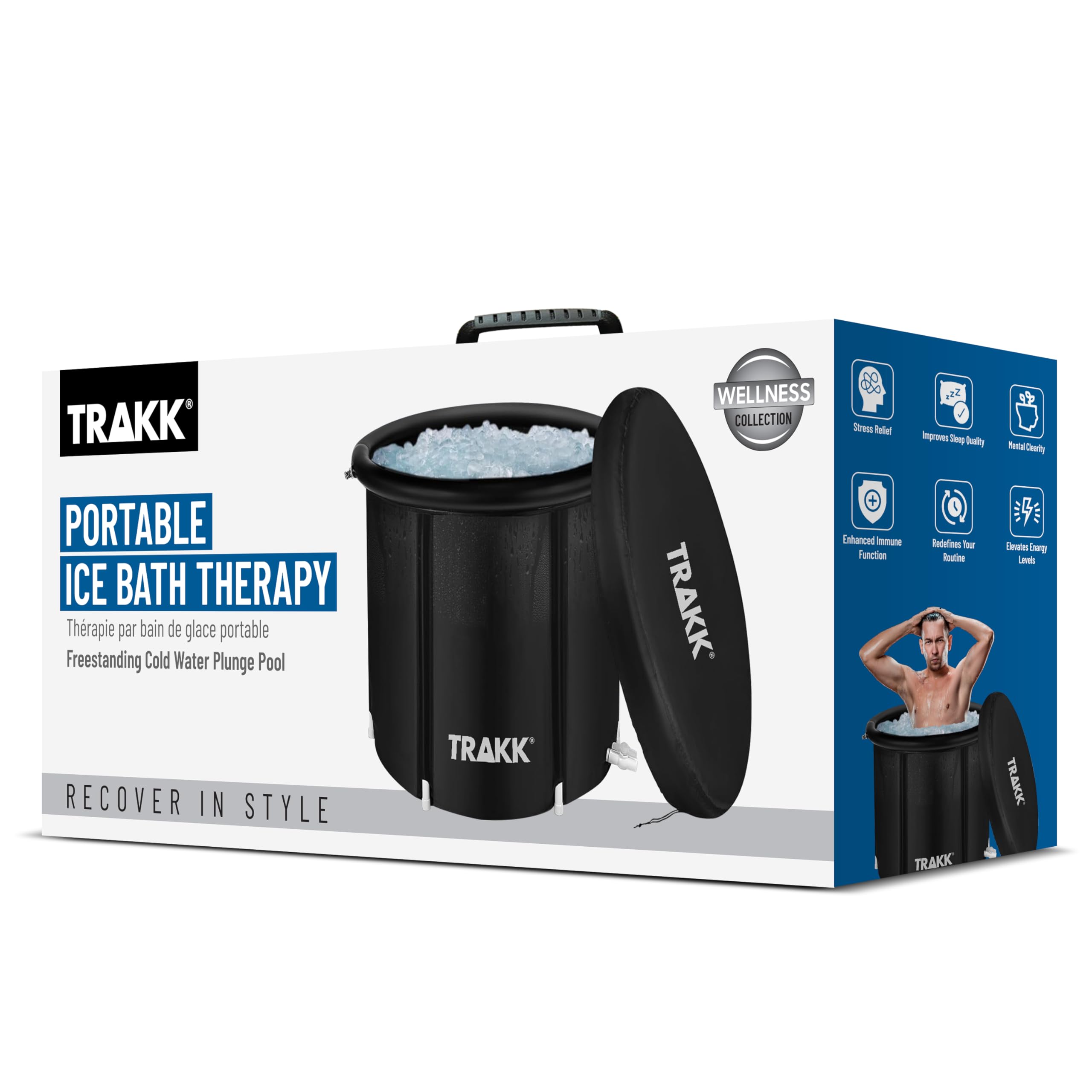 TRAKK Portable Ice Bath Tub Therapy with Cover - 150 Gallon Freestanding Cold Water Plunge Pool, Cold Plunge Tub Recovery Bath, Black