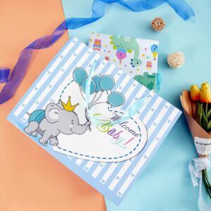 U'COVER 13" Welcome Baby Boy Girl Gift Bags for Baby Shower Medium Size with Ribbon Handles Cute Elephant Balloon Kraft Paper Bag with Tissue Paper Greeting Card 13 X 4.7 X 10 inch