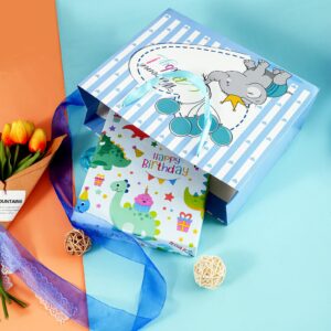 U'COVER 13" Welcome Baby Boy Girl Gift Bags for Baby Shower Medium Size with Ribbon Handles Cute Elephant Balloon Kraft Paper Bag with Tissue Paper Greeting Card 13 X 4.7 X 10 inch