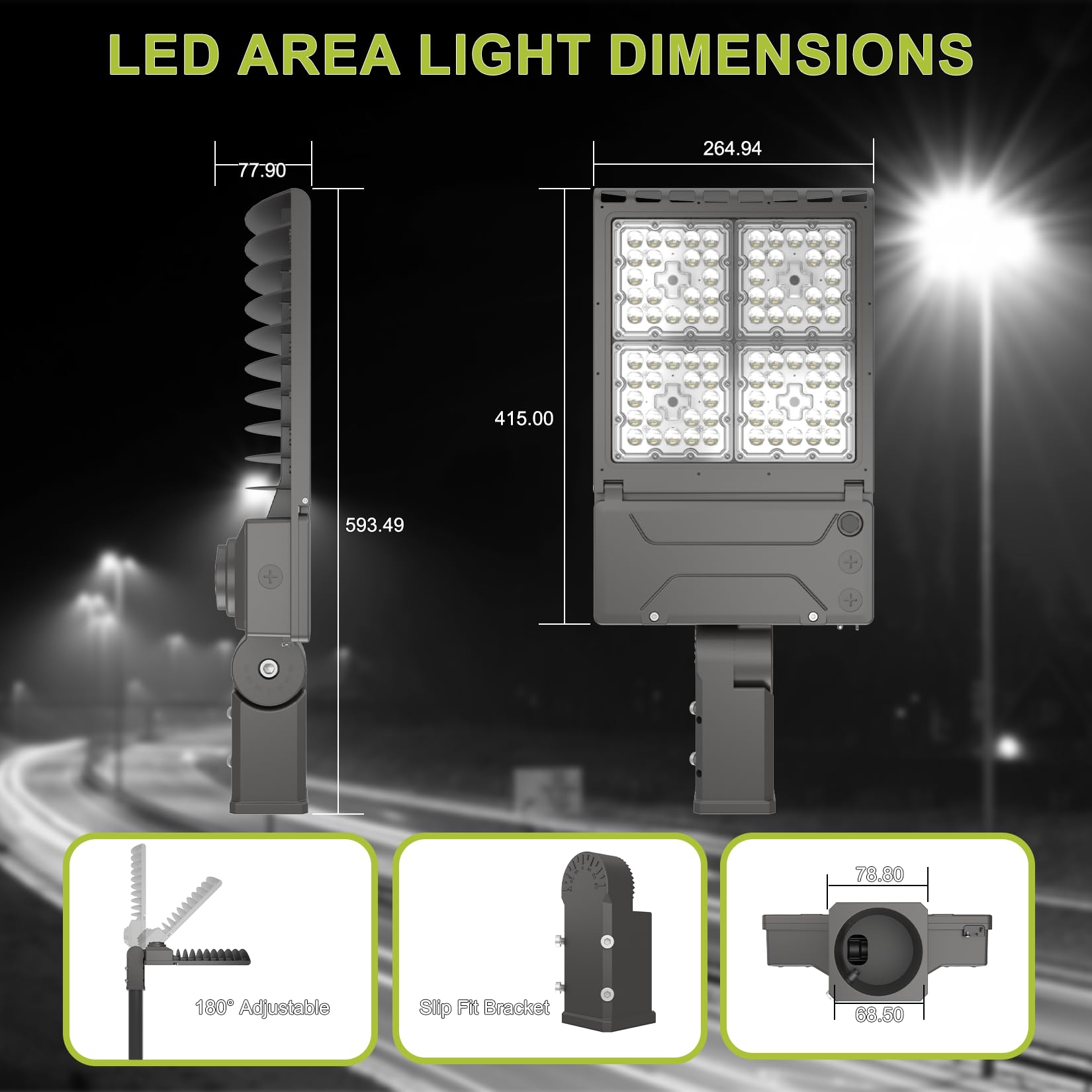 Hylele LED Parking Lot Lights 300w-240w-200w turnable 5700k/5000K/4000K Adjustable Dusk-to-Dawn Photocell Outdoor IP65 Commercial Street Area Lighting 1 Pack (Optional Motion Sensor, Extra Purchase)