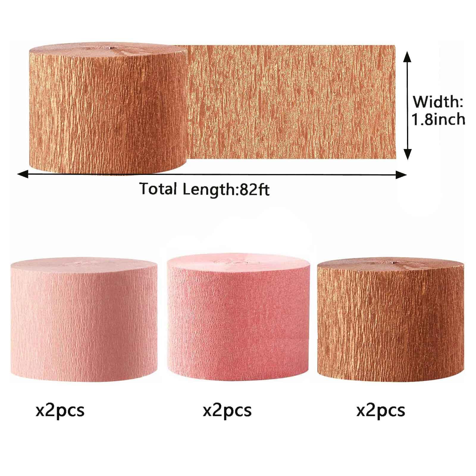 We Moment Rose Gold Pink and Dusty Pink Crepe Paper Streamers 1.8 Inch Widening 6 Rolls,Rose Gold Streamer 82 feet per roll for Wedding Birthday Bachelorette Bride to Be Party Decorations