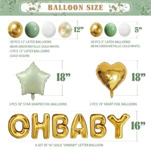 Sage Green Baby Shower Decorations,All In One Set,Neutral Baby Shower Supplies Kit, With 4 Balloon Blocks,12 Tableware Sets, Disposable Plates, "OH BABY" Balloons,Sage Baby Shower Tablecloth, Toppers