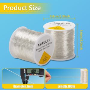 Amrules 2 Rolls 1mm Elastic String for Bracelets, 656 Feet Crystal Stretchy String Clay Bead Cord for Bracelet Beading Necklace Jewelry Crafts Making, White