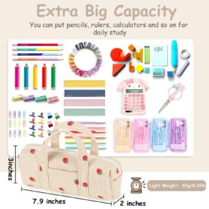 CAMTOP Pencil Case Pouch for Girls Cute Small Pencil Box School Stationery for Teen Student Kids (Strawberry Beige)