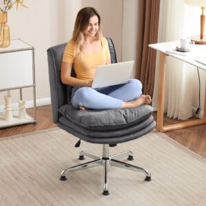 vingli cloud criss cross legged chair,18" high back armless home office desk chair no wheel,wide adjustable comfy padded seat task computer chair,modern swivel makeup vanity chair,microfiber,grey