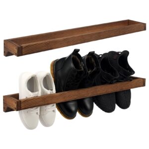 wenqik 2 pcs wall mounted shoe rack 30 inch rustic wood wall hanging shoe rack space saving footwear holder shoe storage organizer for mudroom, entryway, closet (burnt wood)