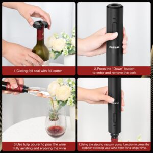 Electric Wine Opener Set, Automatic Wine Bottle Openers, 2-in-1 Aerator & Pourer, Foil Cutter, 2 Vacuum Stoppers, Charging Base, Easy Storage for Wine Lovers Gift Home Kitchen Party Bar