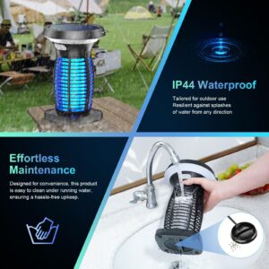 PhatroyYee Solar Bug Zapper Outdoor, 3-in-1 Mosquito Zapper Outdoor Solar Powered, Cordless Electric Bug Zapper Indoor with Night Light, Waterproof Fly Zapper for Patio Backyard Home Kitchen Camping