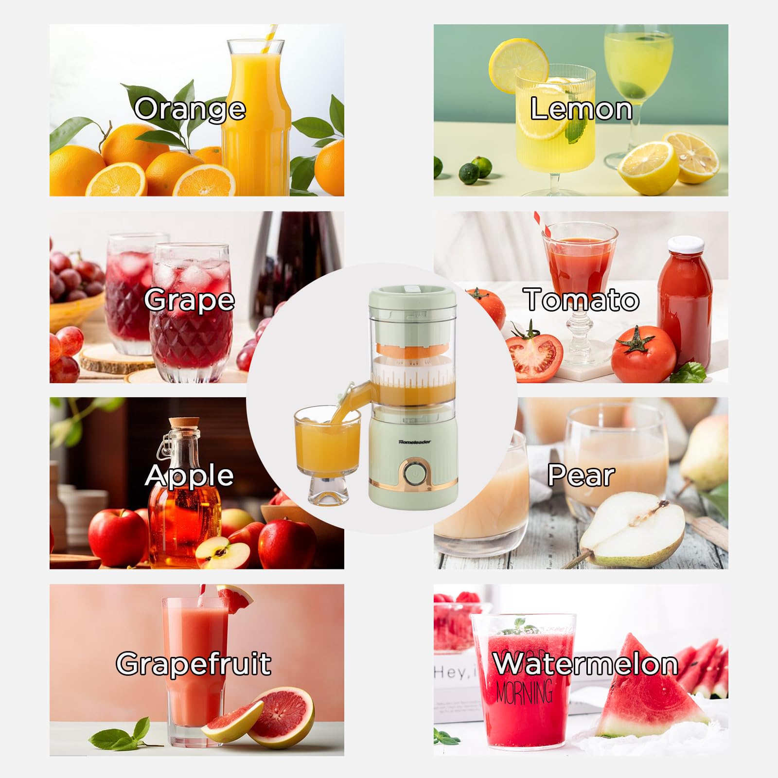 Homeleader Electric Juicer Rechargeable, Citrus Juicer Machines with USB, Portable Orange Juice Squeezer, Premium Juicer for Lemon, Tomato, Grape, Watermelon