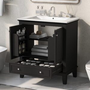 cuisinsmart 30" bathroom vanity with sink, combo cabinet undermount sink, bathroom storage cabinet modern design bath vanity with 2 doors and 1 drawer black