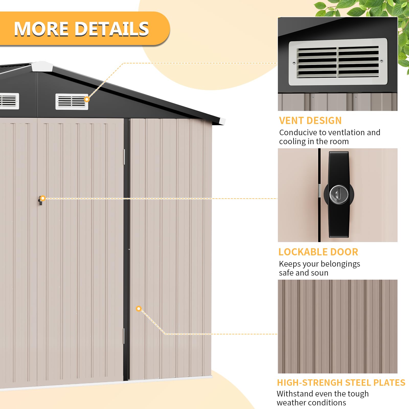 Jolydale Outdoor Storage Shed 6.4x3.6FT Outdoor Garden Storage Shed, Galvanized Steel Metal Garden Shed with Air Vent and Hinged Door Utility Tool Storage House for Garden, Backyard, Patio, Lawn