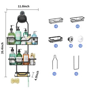 Hanging Shower Caddy Over Shower Head for Shampoo, Bathroom Organizer with 12 Hooks for Towels, Sponge, Razor, Rustproof Shower Storage Shelf Racks, 1 Soap Holder 1 Toothpaste Holder - Black 3-Tier