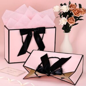 JMANNI Gift Bags, Large Gift Bags, 1Pcs Paper Gift Bag with 2 Tissue Paper and 1 Greeting Cards, Present Bags with Handles for Women Girls Bridesmaid Birthday Valentines Wedding Party (Black-Pink)