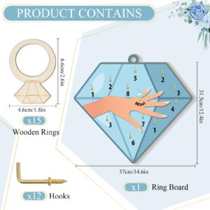 Foilswirl 28 Pcs Bridal Shower Ring Game Ring Toss Bridal Shower Game Set Include 1 Diamond Game Board 15 Wooden Diamond Rings 12 Hooks for Wedding Engagement Bachelorette Party Games Favors