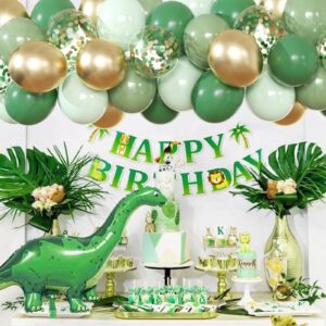 Renjiro Sage Green Gold Confetti Balloons 60pcs 12 Inch Olive Green Light Pastel Green Latex Balloons for Baby Shower Woodland Safari Jungle Bridal Shower Wedding Birthday Party Decorations