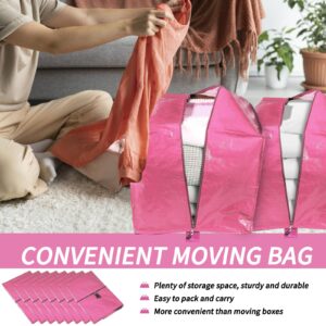 Moving Bags 8PCS Extra Large with Carrying Handles Backpack Straps, Heavy Duty Moving Bags for Space Saving Packing, Storage Totes of College Essentials Moving Supplies (Pink)