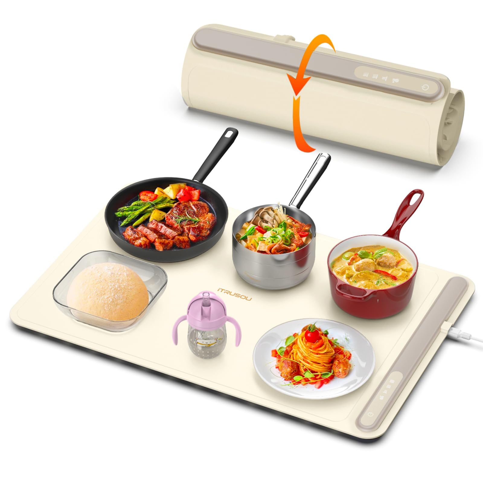 iTRUSOU Electric Warming Tray - Full Surface Heating,Rollable & Portable,Premium Silicone Nano-Material,3 Temperature Settings,Auto Shut-Off -Versatile Food Warmer for Gatherings,Parties,Everyday Use