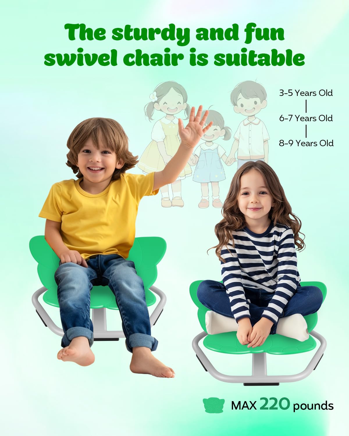 FAHKNS Autism Sensory Spinning Chair, Green Elephant Kids Swivel Chair, Sit and Spin Sensory Chair for Toddlers Overcoming Social Phobia Non-Slip Metal Base