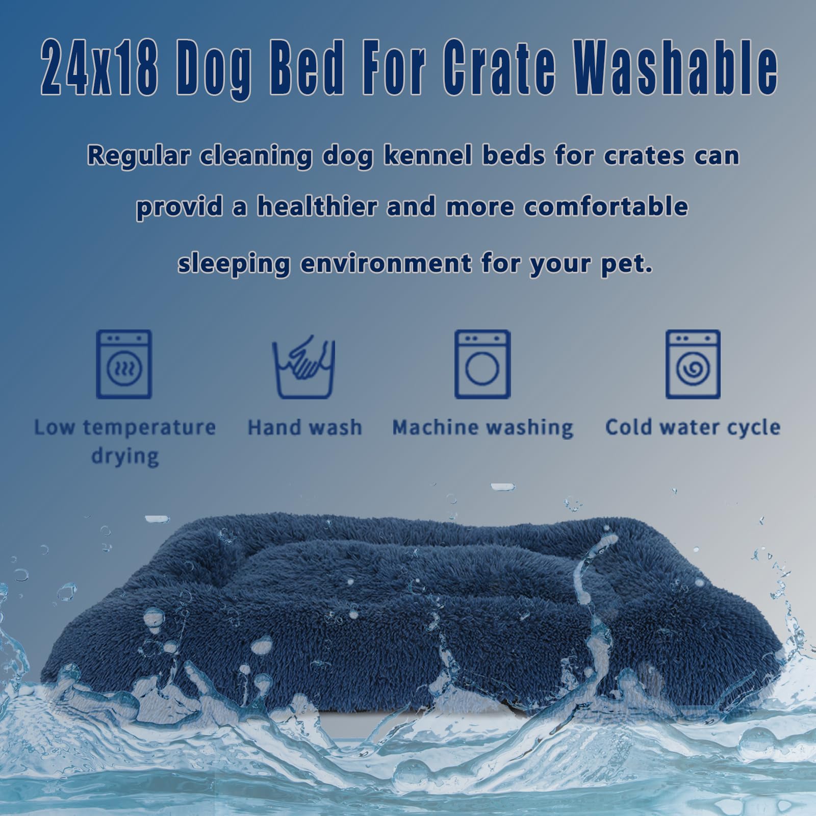 24x18 Dog Bed for Crate Washable,Puppy Bed for Crate 24Inch Luxury Plush Soft Breathable,Square 24 Inch Dog Crate Bed Thick Fluffy Calming Cozy with Anti-Slip Bottom for Up to 25 lbs Pet (Navy Blue)