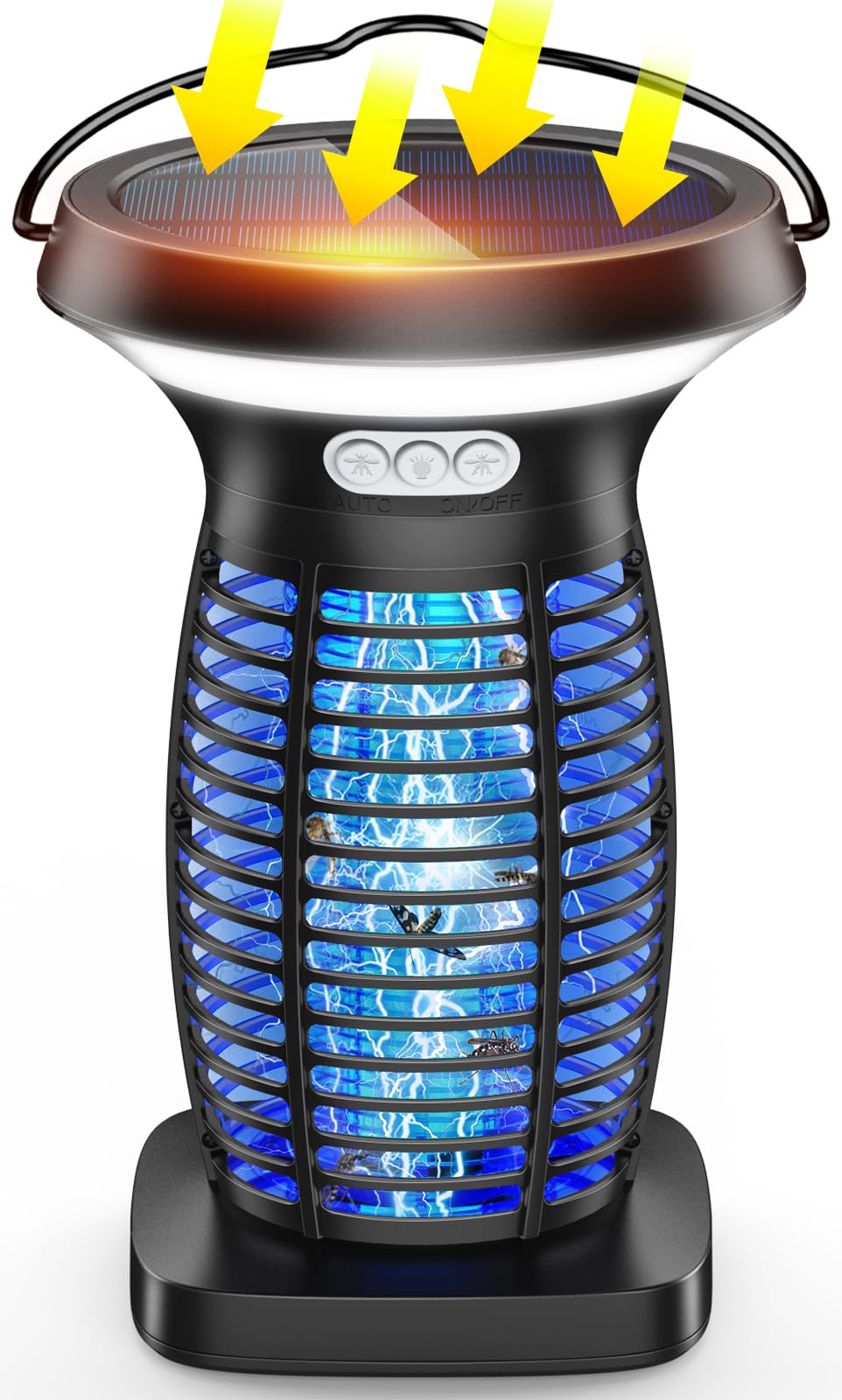 PhatroyYee Solar Bug Zapper Outdoor, 3-in-1 Mosquito Zapper Outdoor Solar Powered, Cordless Electric Bug Zapper Indoor with Night Light, Waterproof Fly Zapper for Patio Backyard Home Kitchen Camping