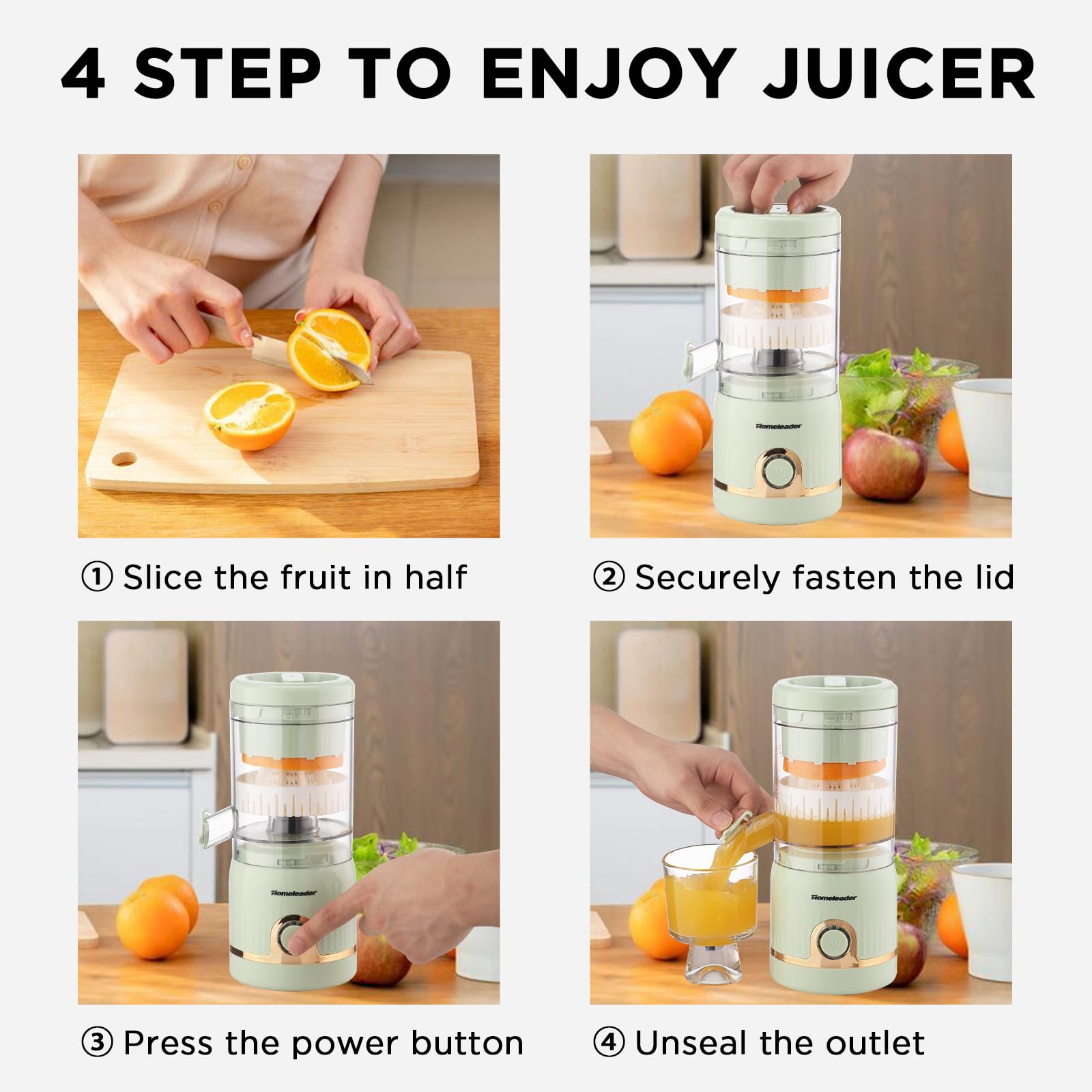 Homeleader Electric Juicer Rechargeable, Citrus Juicer Machines with USB, Portable Orange Juice Squeezer, Premium Juicer for Lemon, Tomato, Grape, Watermelon