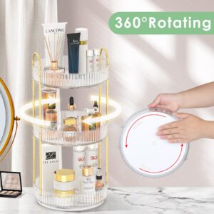 heesky 360 Rotating Makeup Organizer, 3-Tier Makeup Organizer Countertop for Vanity, Large Capacity Perfume Skincare Vanity Organizer, Bathroom Cosmetic Countertop Organizer for Dresser(Clear)