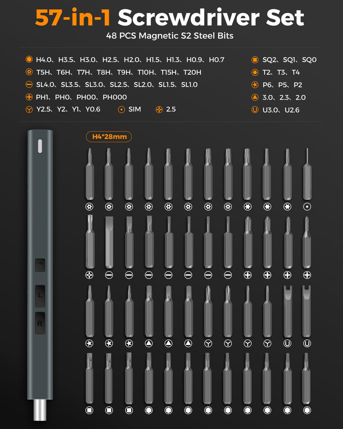 Kingsdun Mini Electric Screwdriver Set, 57-in-1 Small Power Precision Screwdriver Set with 48 Magnetic Bits, Cordless Screwdriver Rechargeable Torque Repair Tool Kit for Phone Watch Camera Laptop