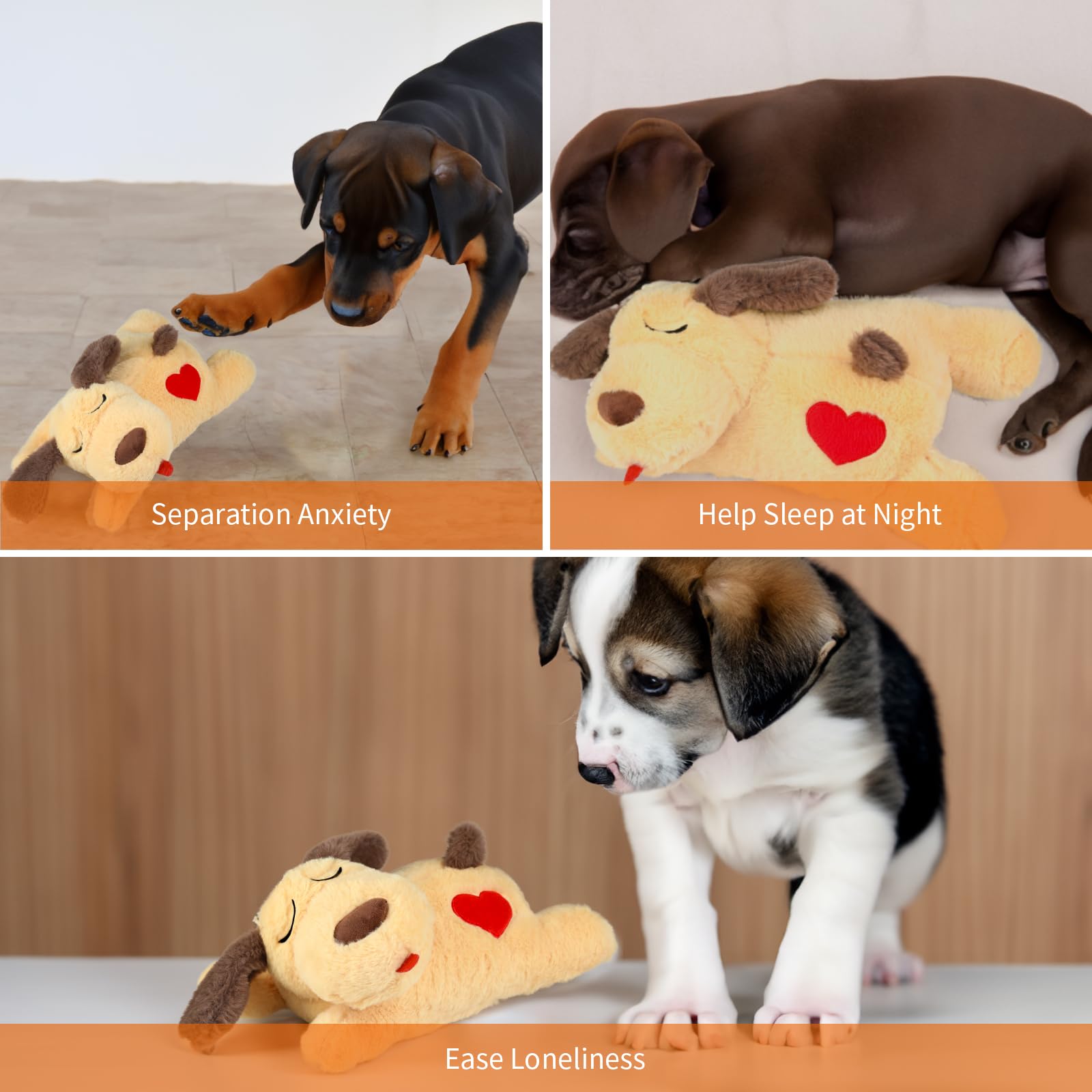 Beverly Shark Puppy Heartbeat Toy Dog Anxiety Relief Calming Aid Puppy Heartbeat Stuffed Animal Behavioral Training Sleep Aid Comfort Soother Plush Toy for Puppies Cats (Brown-1) (Yellow)