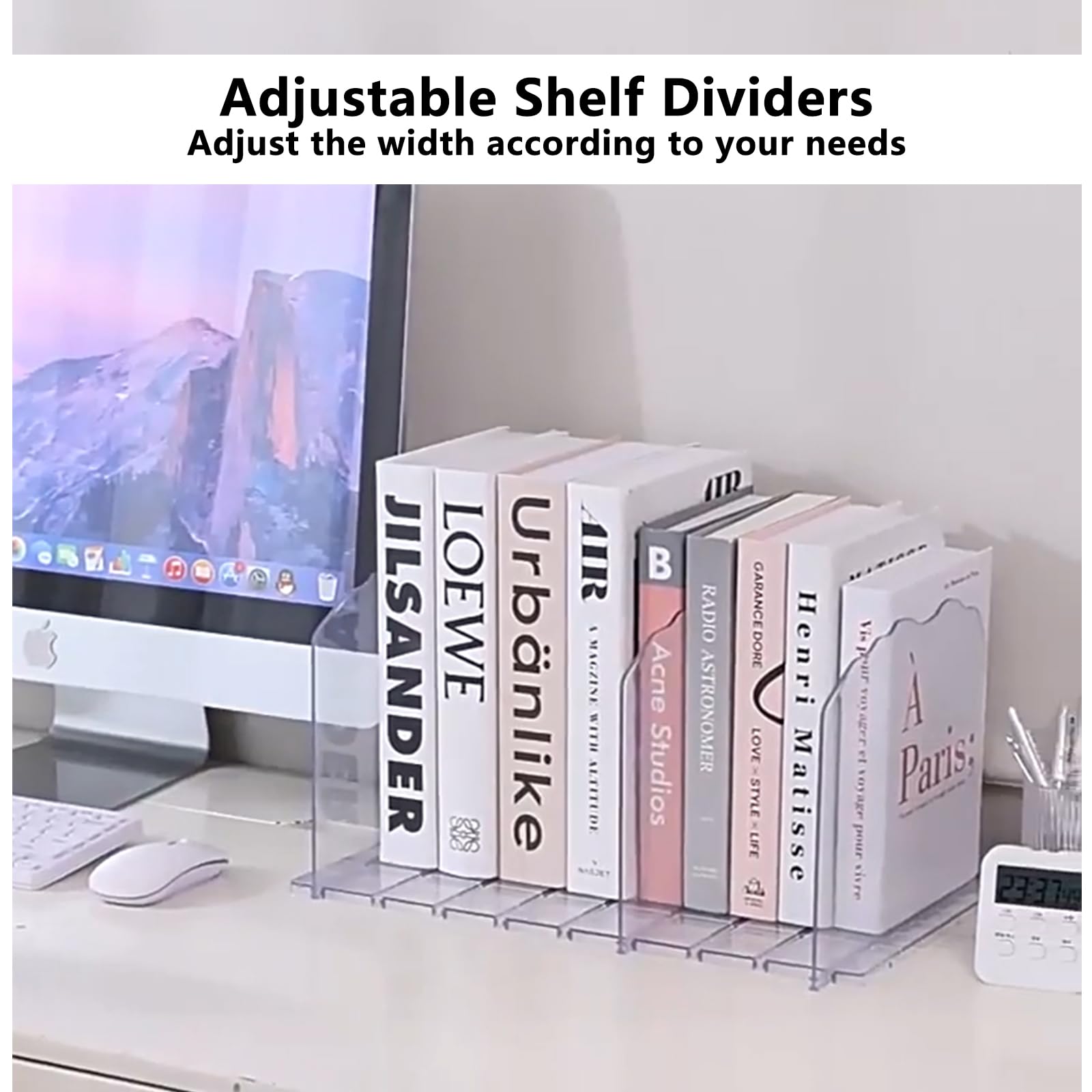 SZFZWHYY Adjustable Shelf Divider for Closet, Acrylic Purse Organizers for Closet, Clear Bookshelf Separator Organizers for House, Office Use, Clear (8LAYER)