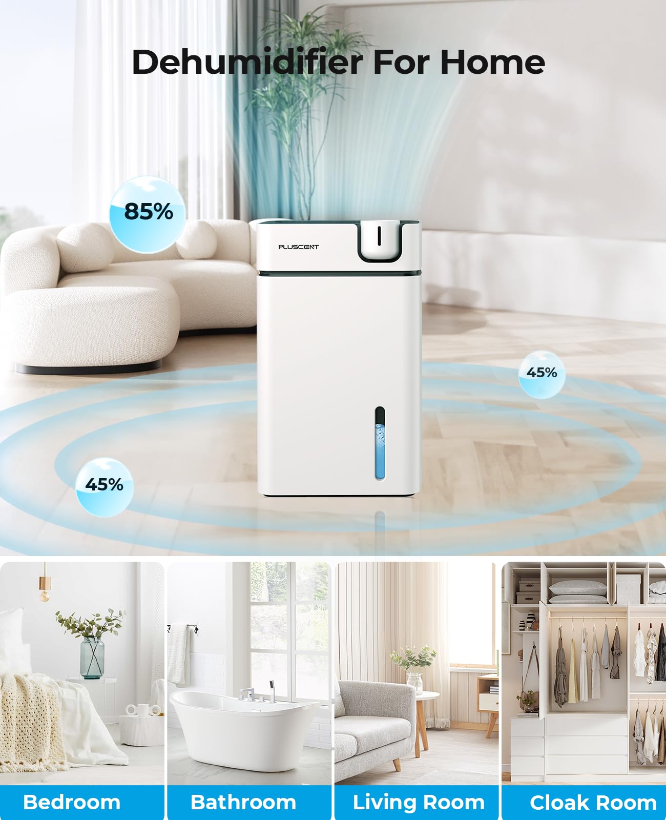 Dehumidifier, PLUSCENT 1000 Sq. Ft. Dehumidifiers for Home, 88 OZ Dehumidifier for Basement Bedroom Bathroom RV and Closet with Drain Hose, Auto Defrost, Auto Shut Off, Sleep Mode, 7 Colors LED Light